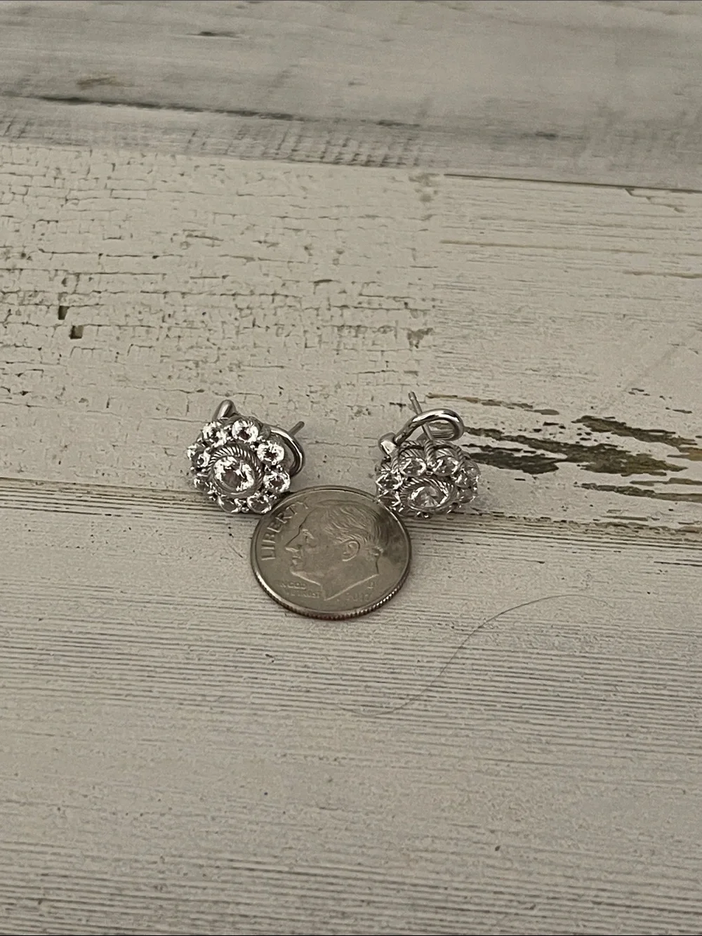 Judith Ripka CZ Halo Cluster Omega Back Earrings 925 Sterling Silver Signed